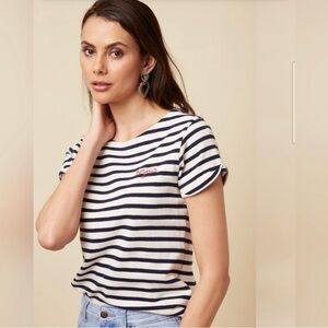 Maison Labiche #followme Embroidered Navy Striped Tee T-Shirt Parisian Sailor S